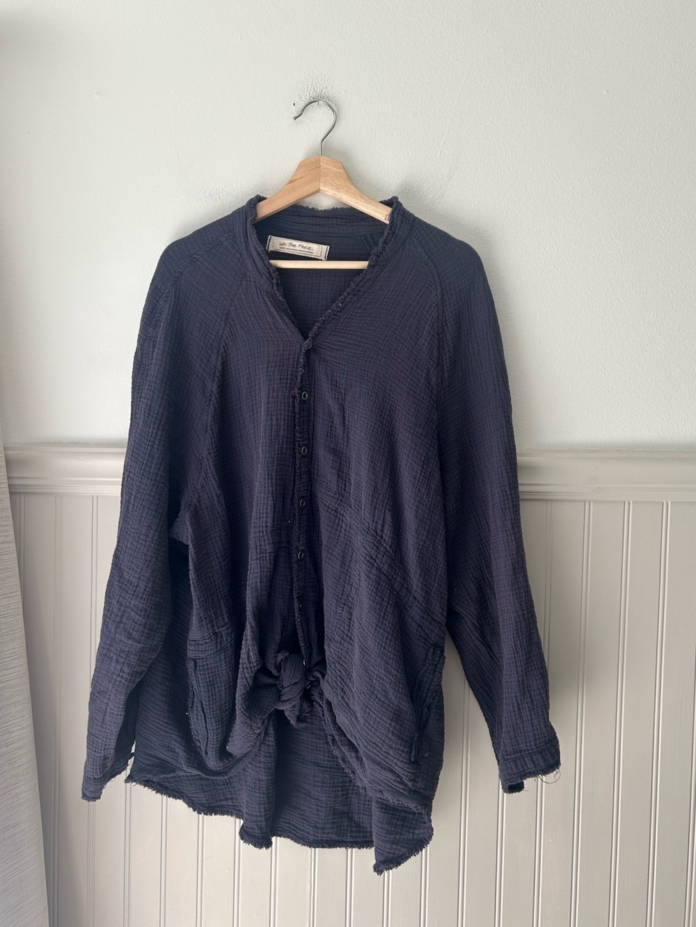 We The Free Large Navy Cotton Gauze Button Front Boho Shirt